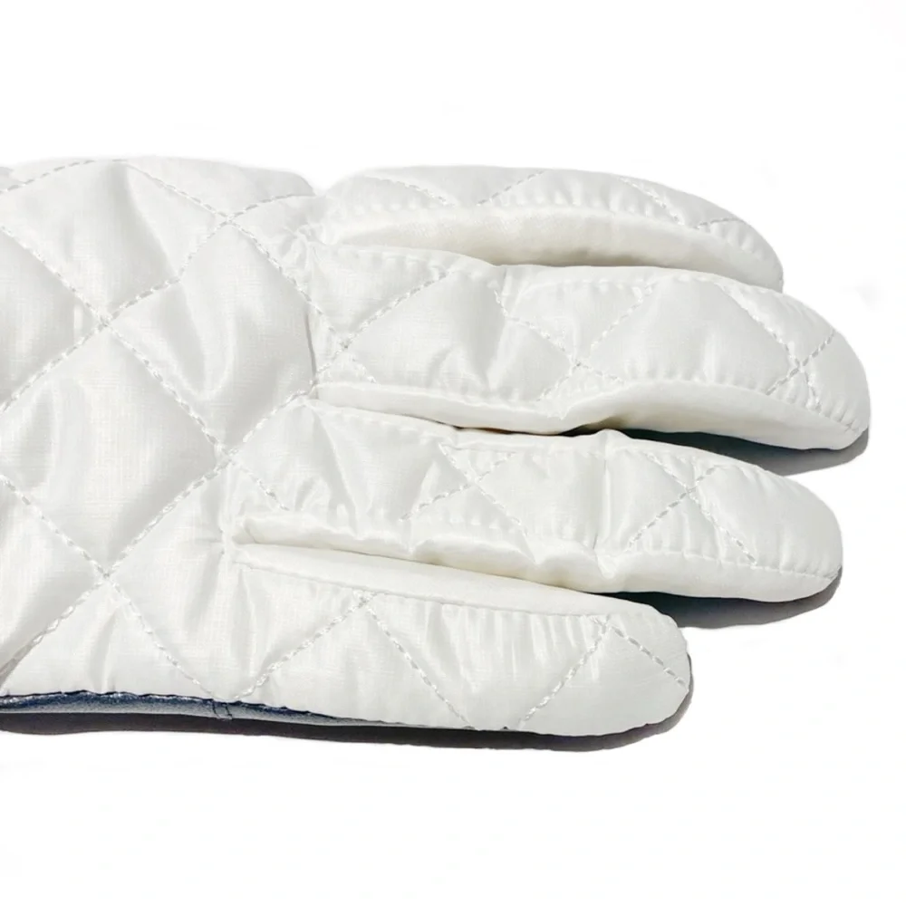 UGG White Black Quilted Shearling Trim & Leather Gloves NWT